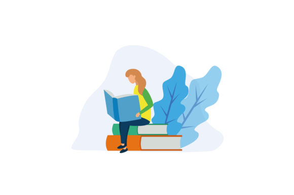 Flat Illustration Books Reading