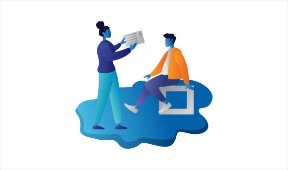 Flat Illustration Girl and Man Discussing