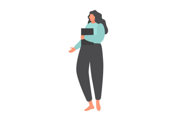 Flat Illustration Girl with Book Graphics