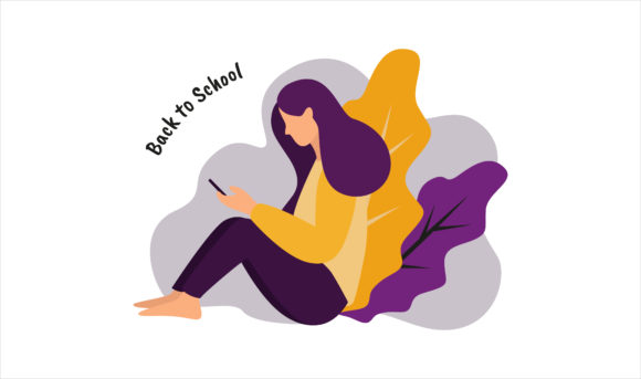 Flat Illustration Girl with Gadget Graphics
