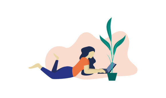 Flat Illustration Girl with Laptop Graphics