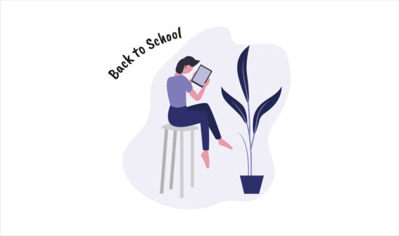 Flat Illustration Girl with Tablet Graphics