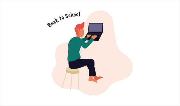Flat Illustration Kid Learn on Laptop Graphics