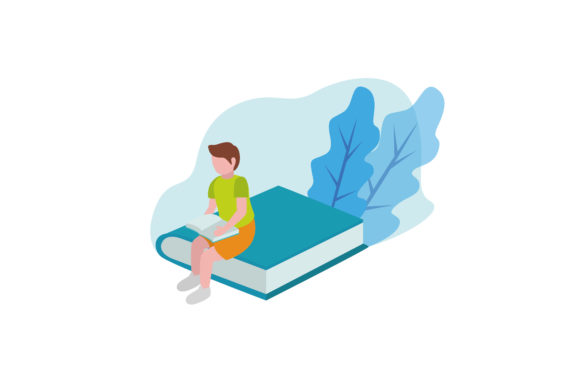 Flat Illustration Kid Reading Graphics