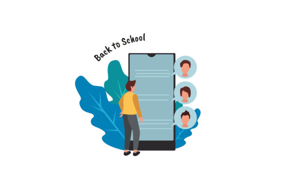 Flat Illustration Kid with Gadget Graphics