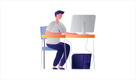Flat Illustration Man with Computer Graphics