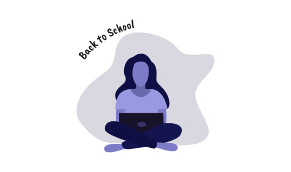 Flat Illustration Sitting with Laptop Graphics