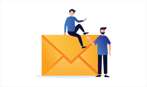 Flat Illustration Two Men with Message Graphics