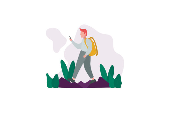 Flat Illustration Walking with Gadget