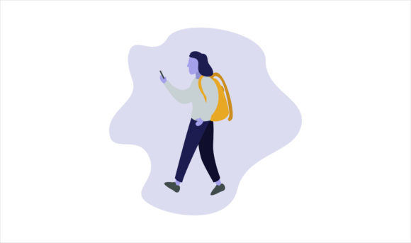 Flat Illustration Walking with Gadget Graphics