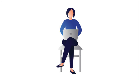 Flat Illustration Woman with Laptop Graphics