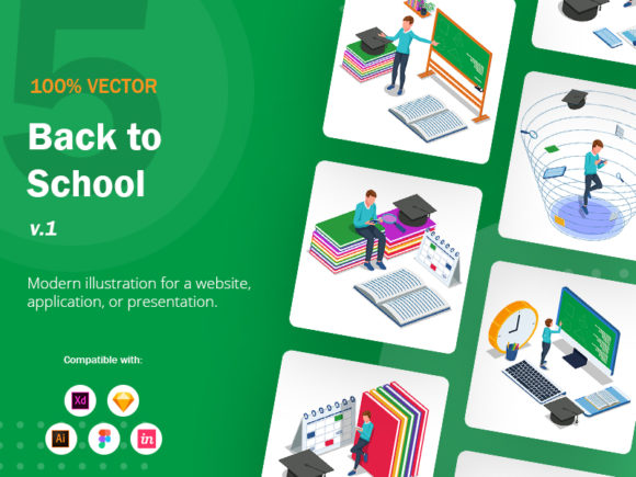 Isometric Back to School Illustration V1: Graphics for Modern Design
