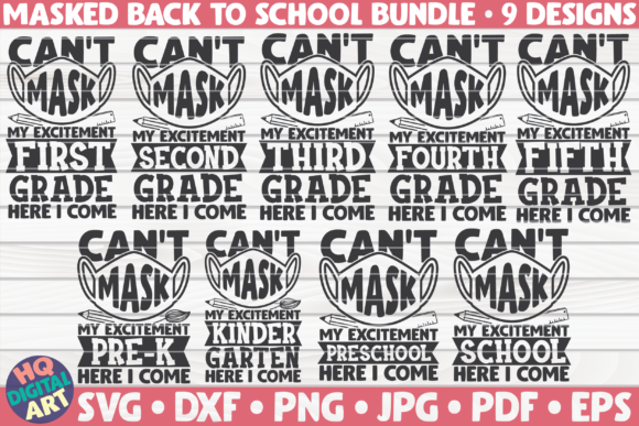 Masked Back to School Bundle 9 Designs: Graphics for Crafts & Small Business Branding